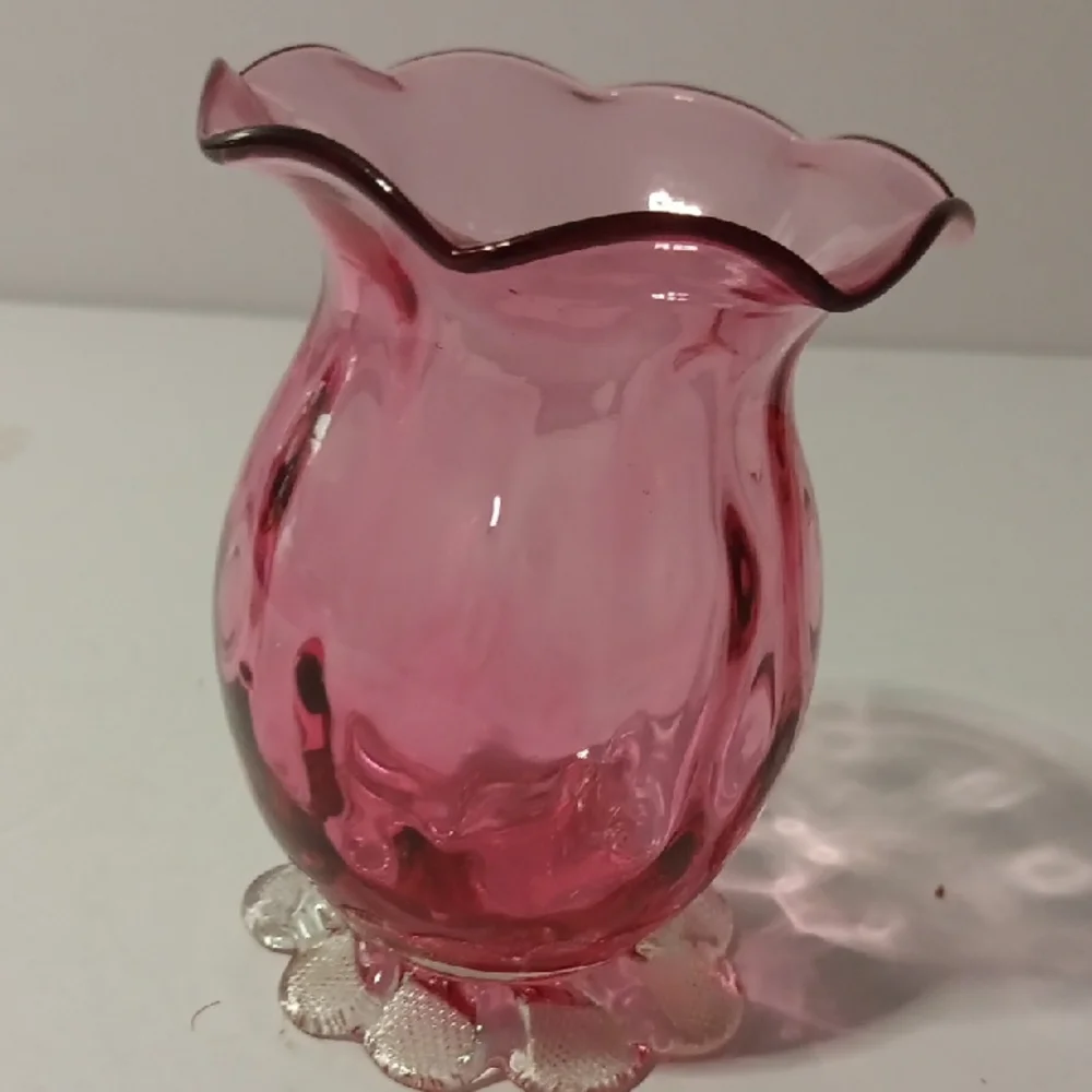 Pilgrim Glass Cranberry Blown Glass Vase with Ruffled Accent